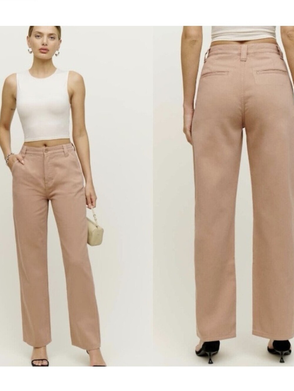 Reformation Gunner Relaxed Twill Pants Khaki Tan Size 29 High Rise Straight Leg